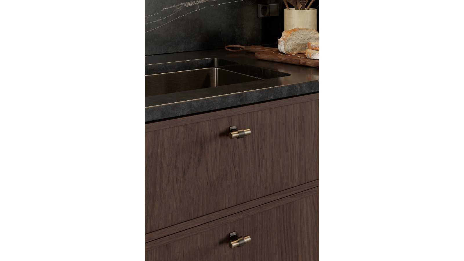 Moebelknopf-BOND-KNOB-alufarbig-messing-Aluminium-Messing-Zinkdruckguss-laenge-50-FP-001540-anwendung-4 Knopf BOND-KNOB Aluminium-Zink - Antique brown/Fein gebürstetes Messing - 50 mm lang vor weißem Hintergrund