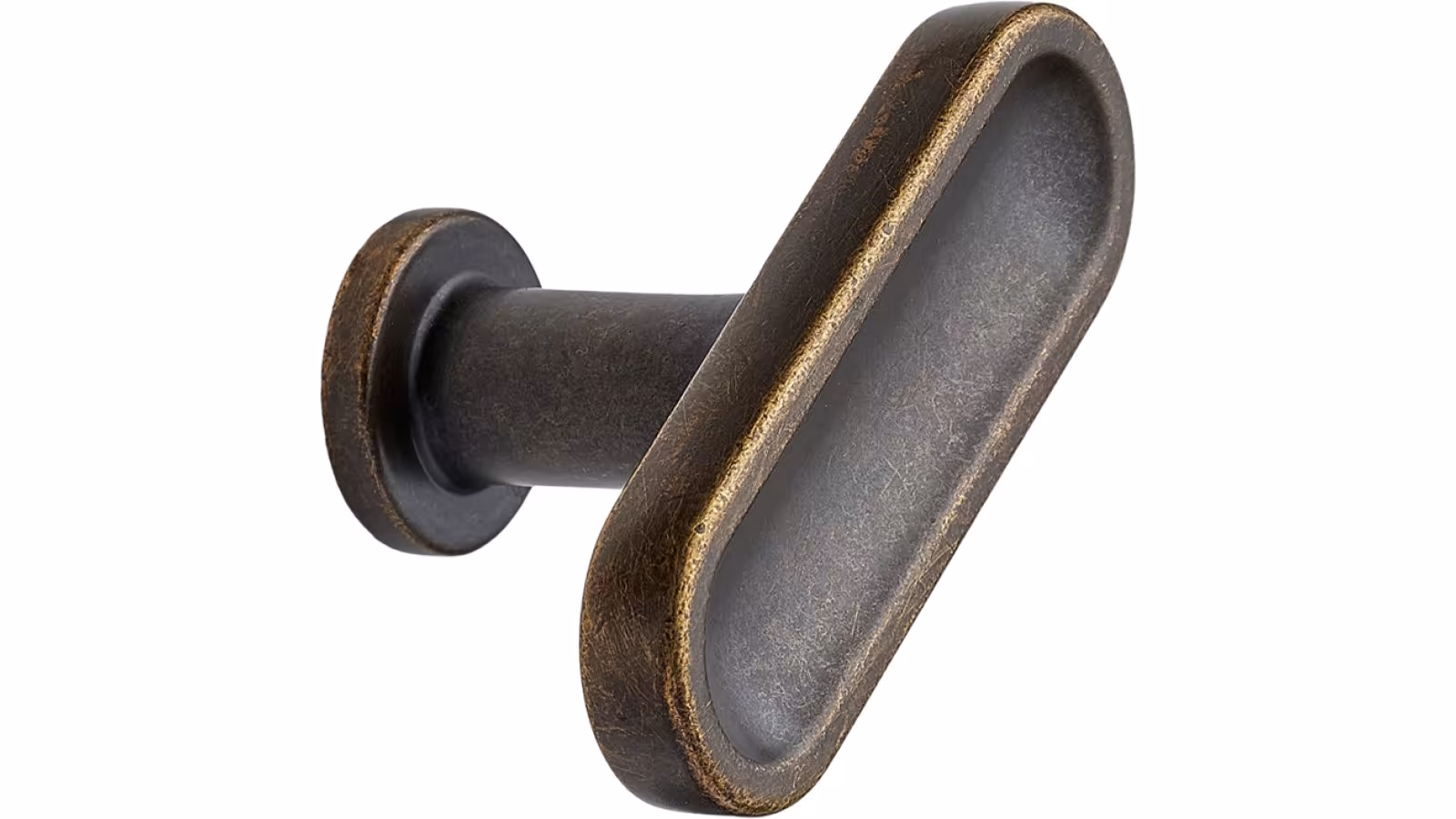 Moebelknopf-CHATEAU-T-braun-messing-Zinkdruckguss-laenge-52-FP-001513 Knopf CHATEAU-T Zink - Braun antik - 52 mm lang vor weißem Hintergrund