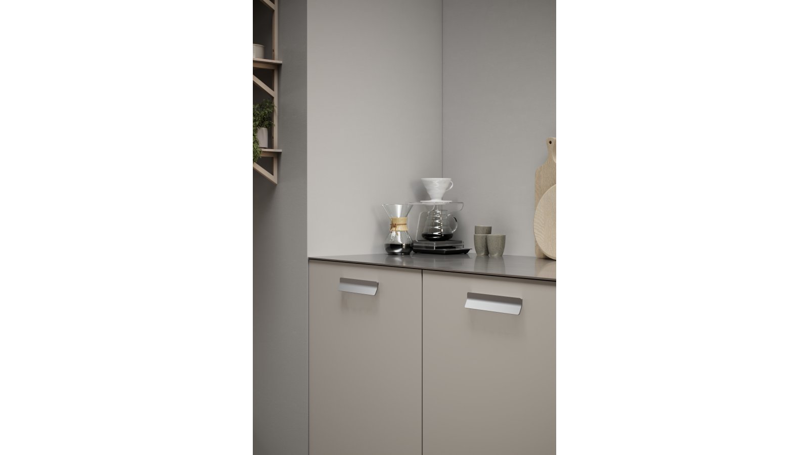 Griffleiste LEAF Zink - Edelstahloptik - 200 mm lang  vor weißem Hintergrund