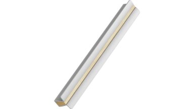 Griffleiste PAPILLON Aluminium-Eiche FSC 100% - Lackiert/Edelstahloptik - 200 mm lang vor weißem Hintergrund