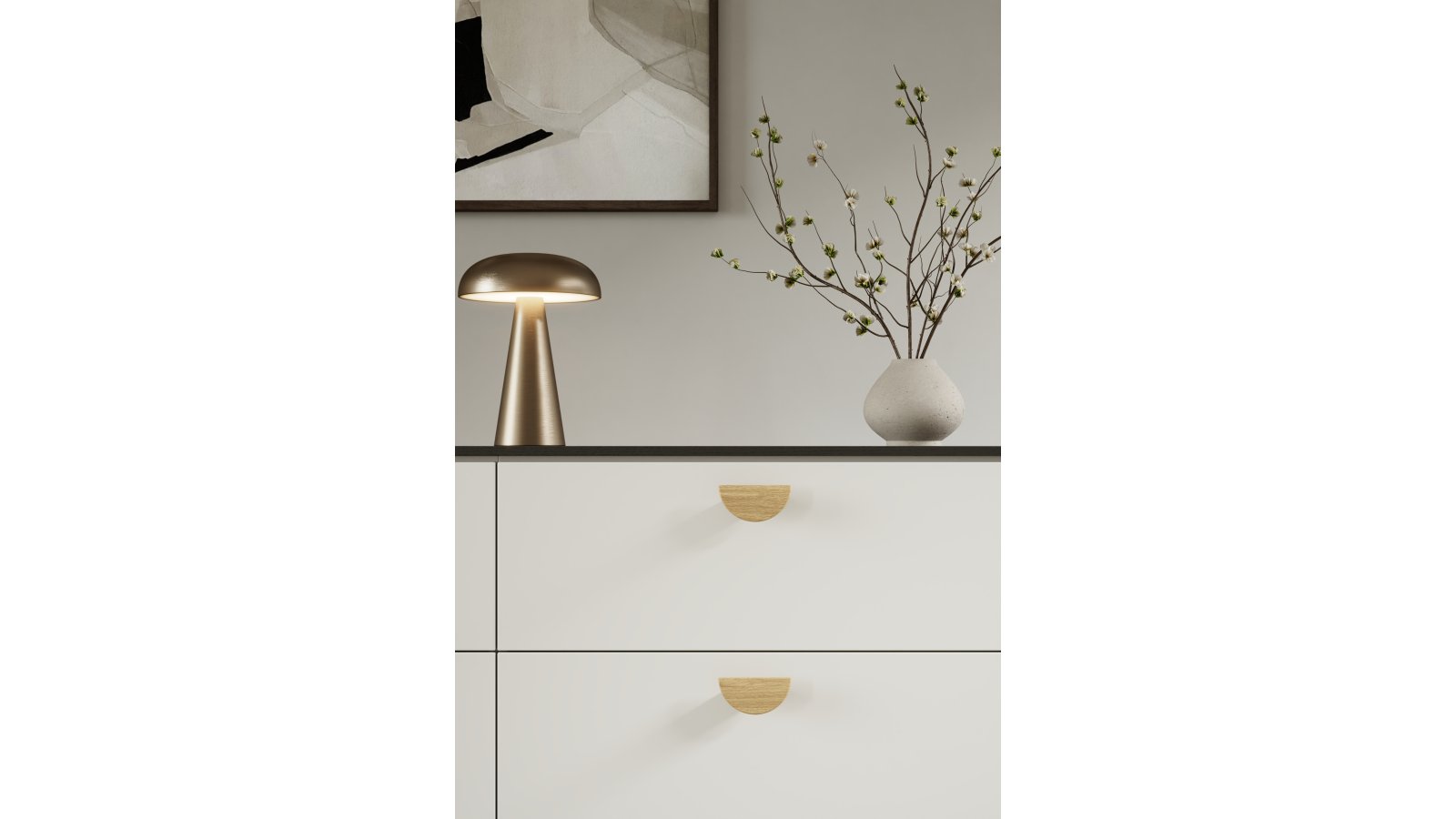 Griff HORIZON-SMALL-WOOD Eiche FSC 100% - Lackiert - 80 mm lang  vor weißem Hintergrund