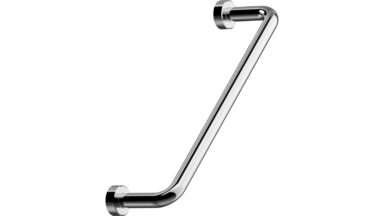 Griff LOUNGE Edelstahl - Glanz poliert - 142 mm lang vor weißem Hintergrund