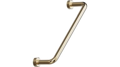 Griff LOUNGE Messing - Poliert Messing - 142 mm lang vor weißem Hintergrund