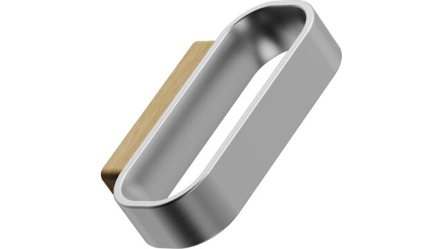 Griff RACE Eiche FSC 100%-Zink - Lackiert/Edelstahloptik - 64 mm lang  vor weißem Hintergrund