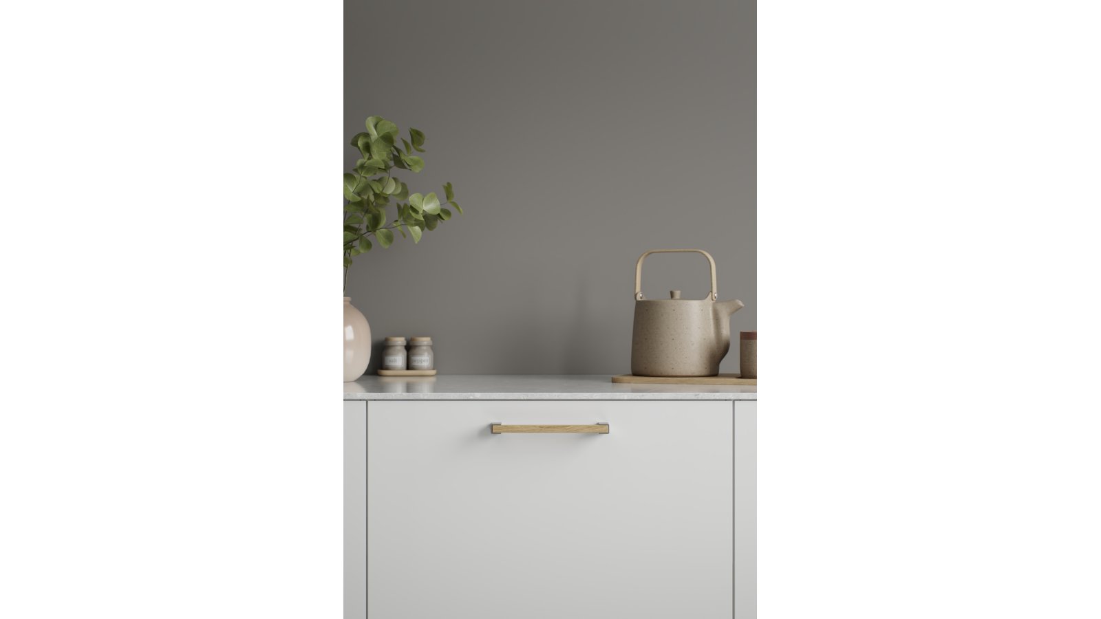 Griff SEGMENT Eiche-Zink - Lackiert/Edelstahloptik - 175 mm lang  vor weißem Hintergrund