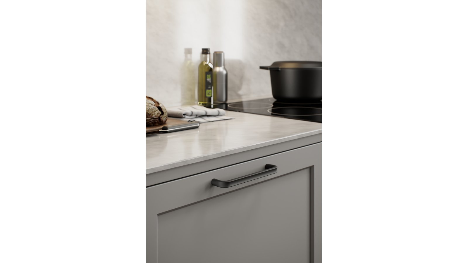 Griff TERRA Gusseisen - Mattschwarz - 172 mm lang  vor weißem Hintergrund