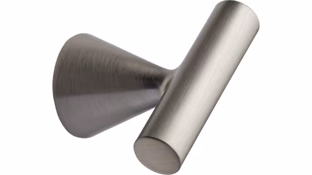 Knopf DELTA-KNOB Zink - Edelstahloptik - 44 mm lang vor weißem Hintergrund