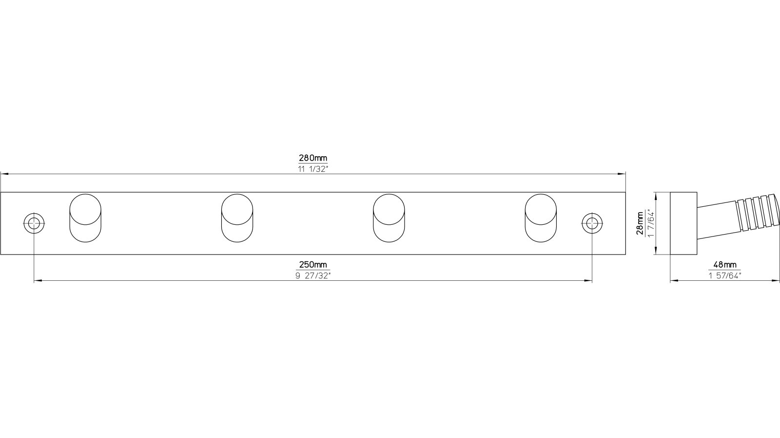 Hakenleiste Pfarrkirchen Holz buche weißaluminium - 280 mm lang  vor weißem Hintergrund