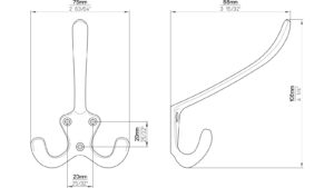 Haken Gaggenau Druckguss silber natur glänzend - 108 mm lang  vor weißem Hintergrund