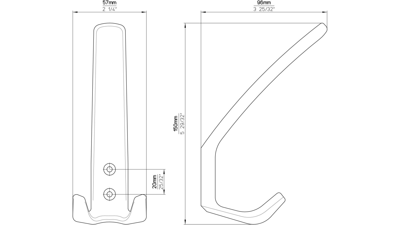 Haken Kiel Kunststoff schwarz-braun - 150 mm lang  vor weißem Hintergrund