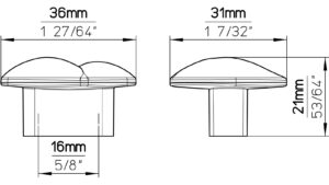 Griff Zweibrücken Kunststoff feuerrot - 36 mm lang  vor weißem Hintergrund