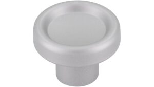 Knopf Stuttgart Kunststoff metallisiert weißaluminium - 28 mm lang vor weißem Hintergrund