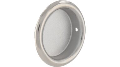Muschel Langen Stahl alufarbig pulverbeschichtet nickel glänzend - 26 mm lang vor weißem Hintergrund