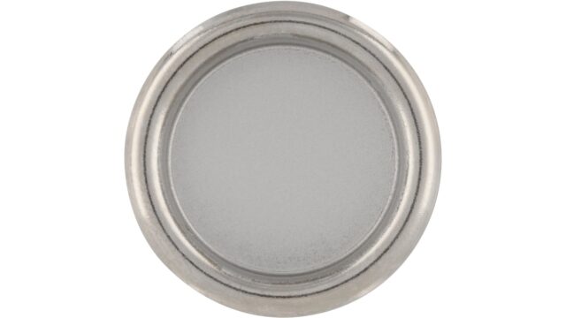 Muschel Langen Stahl alufarbig pulverbeschichtet nickel glänzend - 26 mm lang  vor weißem Hintergrund