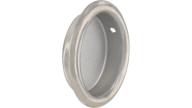 Muschel Langen Stahl alufarbig pulverbeschichtet nickel glänzend - 26 mm lang  vor weißem Hintergrund