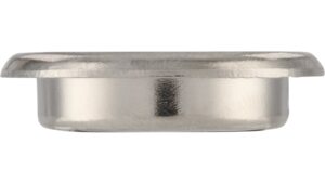 Muschel Langen Stahl alufarbig pulverbeschichtet nickel glänzend - 26 mm lang  vor weißem Hintergrund