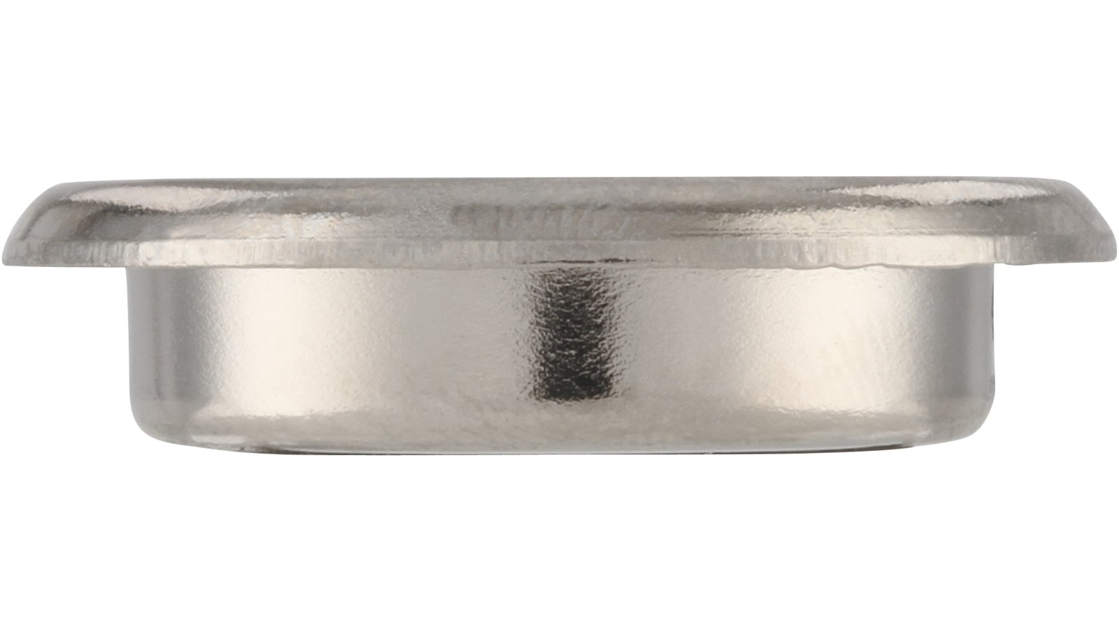 Muschel Langen Stahl alufarbig pulverbeschichtet nickel glänzend - 26 mm lang  vor weißem Hintergrund