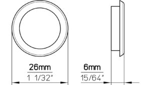 Muschel Langen Stahl alufarbig pulverbeschichtet nickel glänzend - 26 mm lang  vor weißem Hintergrund