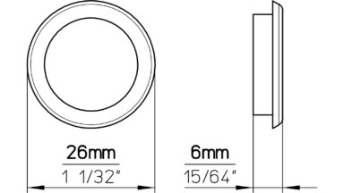Muschel Langen Stahl alufarbig pulverbeschichtet nickel glänzend - 26 mm lang  vor weißem Hintergrund