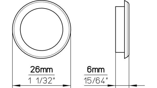 Muschel Langen Stahl alufarbig pulverbeschichtet nickel glänzend - 26 mm lang  vor weißem Hintergrund