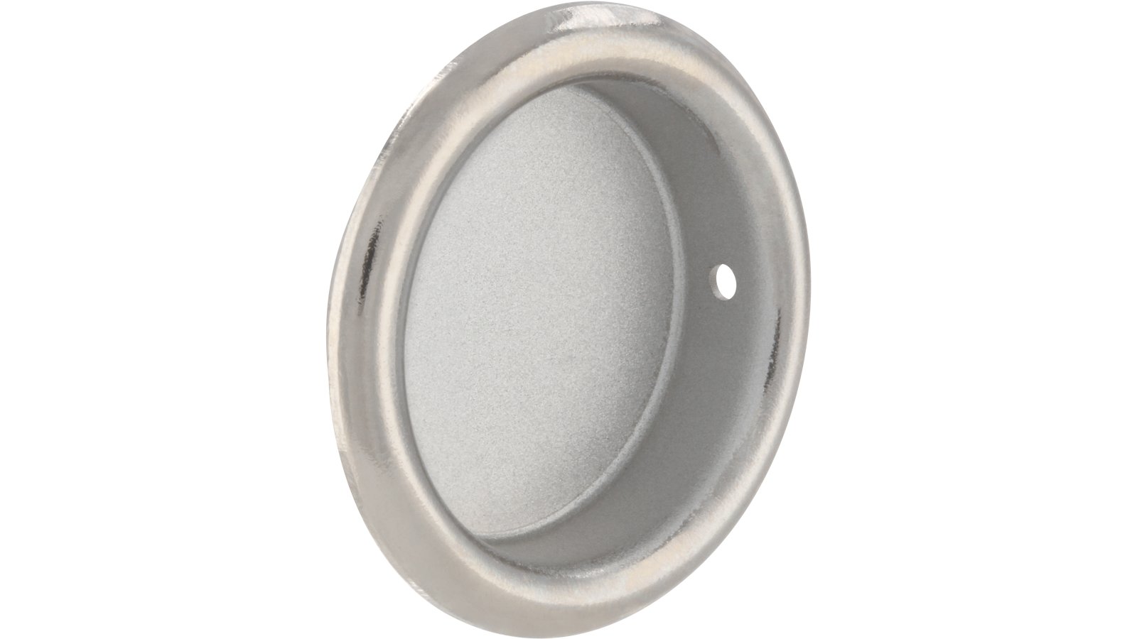 Muschel Langen Stahl alufarbig pulverbeschichtet nickel glänzend - 26 mm lang  vor weißem Hintergrund