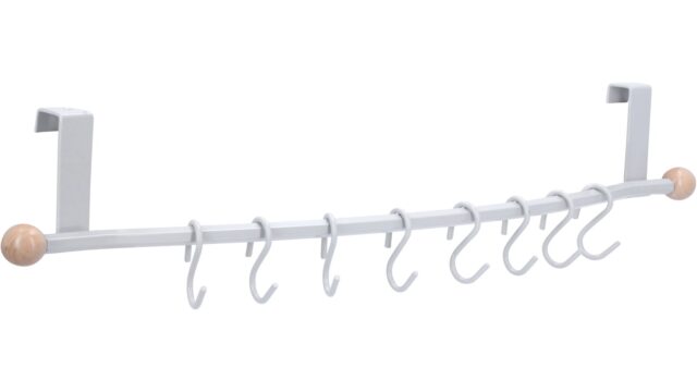 Türgarderobe Rottweil Stahl - Holz silbergrau metallic pulverbeschichtet ahorn natur lackiert - 645 mm lang  vor weißem Hintergrund