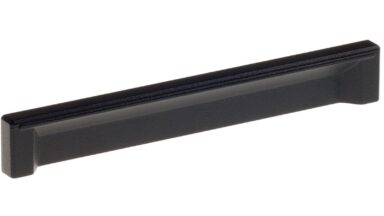 Griffleiste Bad Bevensen Metall - Schwarz Struktur Pulverbeschichtung - 140 mm lang vor weißem Hintergrund