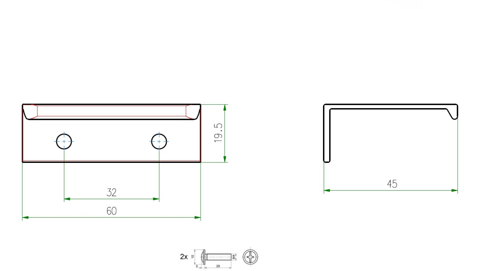 Griffleiste Barleben aluminium - Schwarz Struktur Pulverbeschichtung - 52 mm lang  vor weißem Hintergrund
