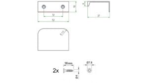 Griffleiste Breckerfeld aluminium - Schwarz matt pulverbeschichtet B50 Radius R10 - 52 mm lang  vor weißem Hintergrund