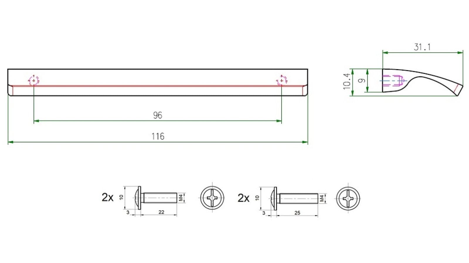 Griffleiste Heilsbronn Metall - Schwarz Struktur Pulverbeschichtung - 116 mm lang  vor weißem Hintergrund
