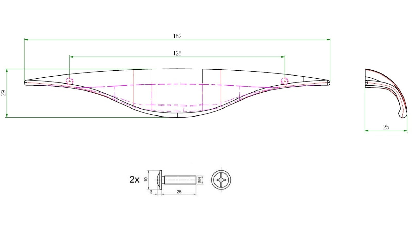 Griffleiste Mainhausen Metall - Schwarz Struktur Pulverbeschichtung - 182 mm lang  vor weißem Hintergrund