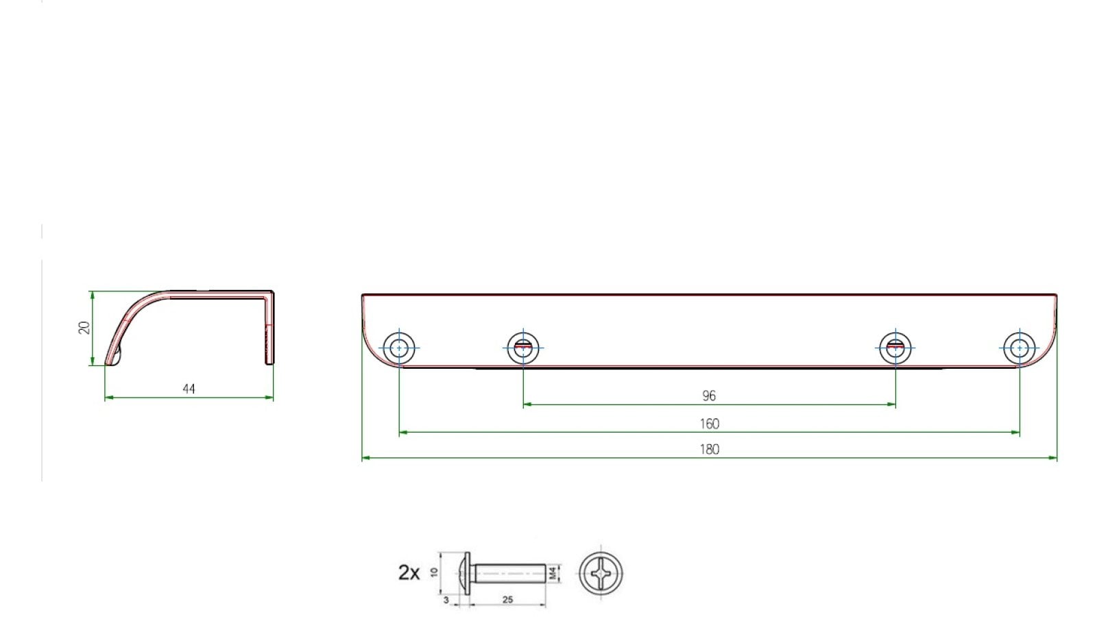 Griffleiste Ochsenhausen Metall - Schwarz matt Pulverbeschichtung - 180 mm lang  vor weißem Hintergrund