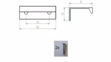 Griffleiste Schaafheim aluminium - Aluminium Voranode - 52 mm lang  vor weißem Hintergrund