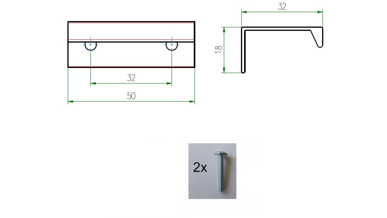 Griffleiste Schaafheim aluminium - Aluminium Voranode - 52 mm lang  vor weißem Hintergrund