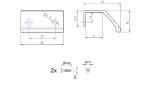 Griffleiste Sinntal Metall - Schwarz Struktur Pulverbeschichtung - 52 mm lang  vor weißem Hintergrund