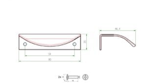 Griffleiste Storkow Metall - Edelstahleffekt - 80 mm lang  vor weißem Hintergrund