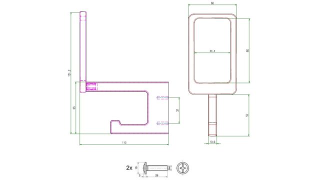 Haken Aidlingen Metall - Schwarz matt Pulverbeschichtung - 110 mm lang  vor weißem Hintergrund