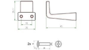 Haken Altlandsberg Metall - Schwarz Struktur Pulverbeschichtung - 45 mm lang  vor weißem Hintergrund