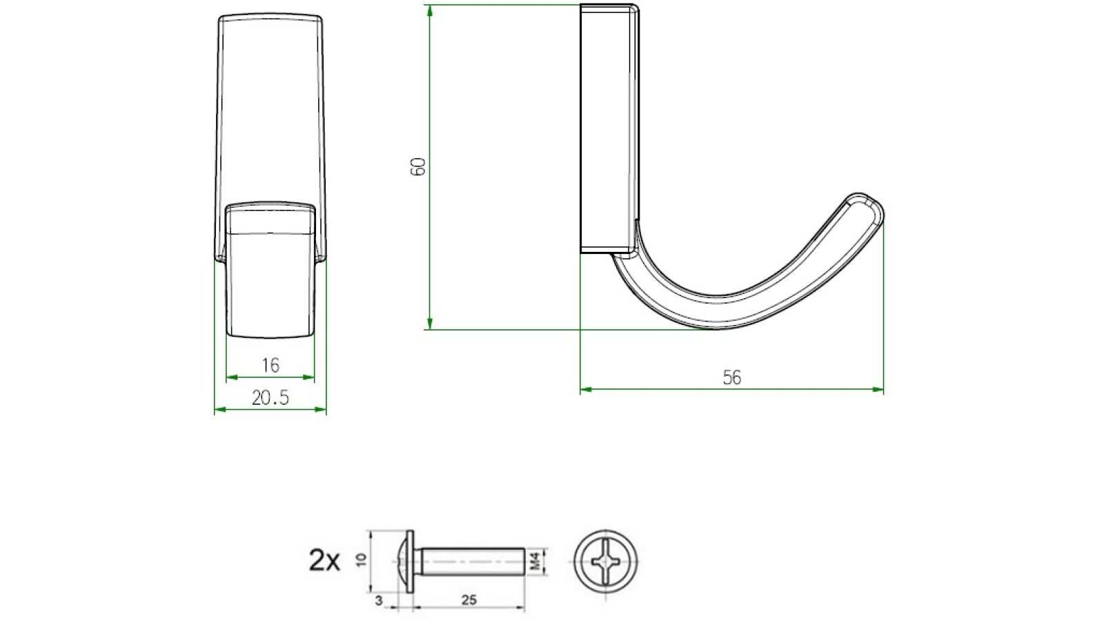Haken Bad Frankenhausen Metall - Schwarz matt Pulverbeschichtung - 43 mm lang  vor weißem Hintergrund