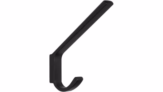 Haken Bad Liebenzell Metall - Schwarz matt Pulverbeschichtung - 113 mm lang vor weißem Hintergrund