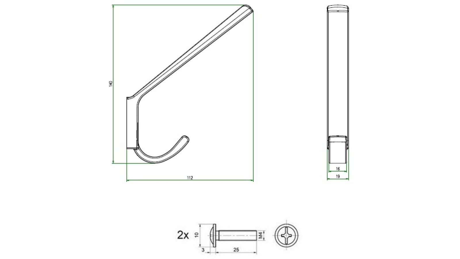 Haken Bad Liebenzell Metall - Schwarz matt Pulverbeschichtung - 113 mm lang  vor weißem Hintergrund