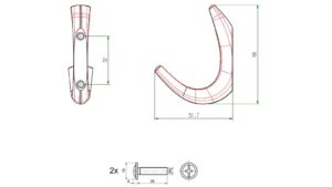 Haken Barth Metall - Weiß seidenmatt Pulverbeschichtung - 52 mm lang  vor weißem Hintergrund