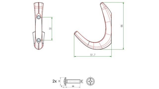 Haken Barth Metall - Weiß seidenmatt Pulverbeschichtung - 52 mm lang  vor weißem Hintergrund