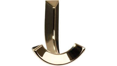 Haken Borgholzhausen Metall - Gold glänzend galvanisiert - 73 mm lang vor weißem Hintergrund