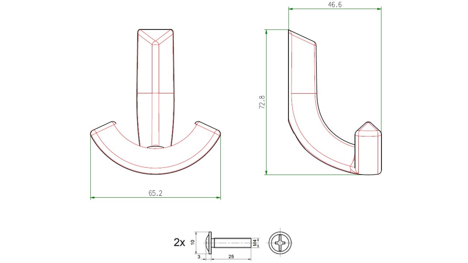 Haken Borgholzhausen Metall - Schwarz matt Pulverbeschichtung - 73 mm lang  vor weißem Hintergrund
