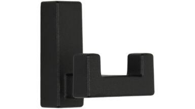 Haken Flieden Metall - Schwarz Struktur Pulverbeschichtung - 50 mm lang vor weißem Hintergrund