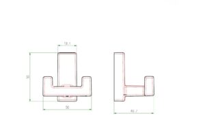 Haken Flieden Metall - Schwarz Struktur Pulverbeschichtung - 50 mm lang  vor weißem Hintergrund