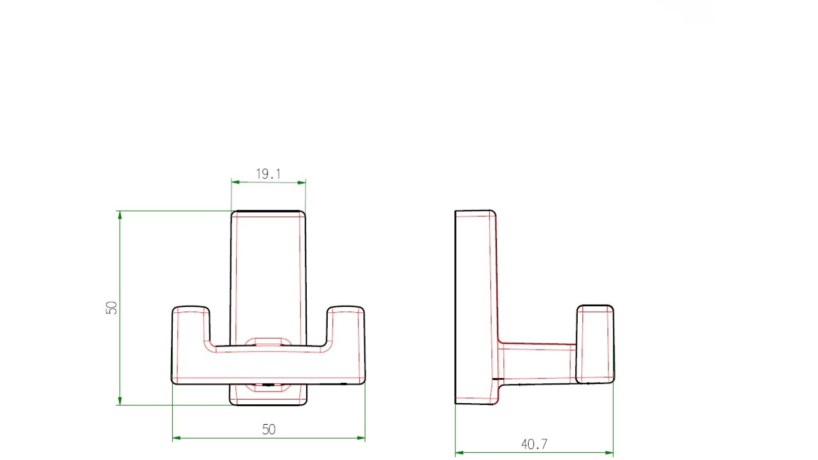 Haken Flieden Metall - Schwarz Struktur Pulverbeschichtung - 50 mm lang  vor weißem Hintergrund