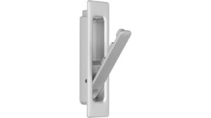 Haken Helmbrechts Kunststoff - verchromt, matt galvanisiert - 131 mm lang  vor weißem Hintergrund