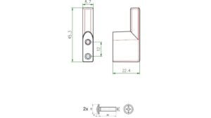 Haken Hemmoor Metall - Chrom glänzend galvanisiert - 45 mm lang  vor weißem Hintergrund